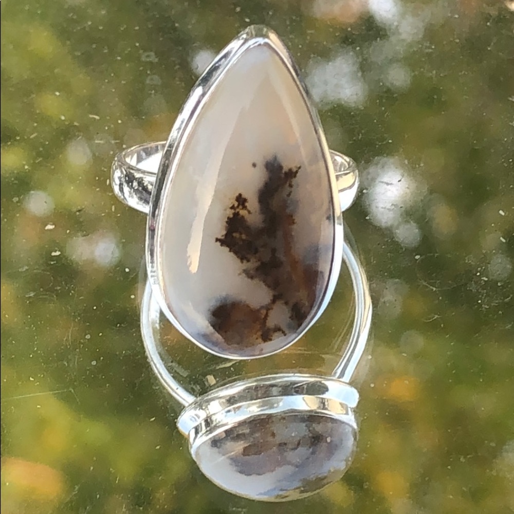 NATURAL TIGER EYE DENDRITIC AGATE 925 STERLING SILVER RING, 8